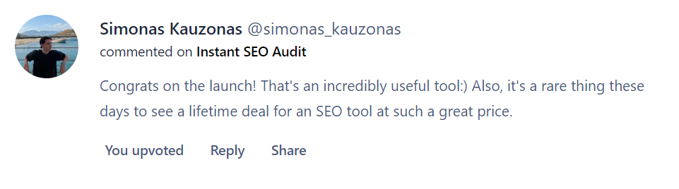 Positive review of Instant SEO Audit on Chrome Web Store