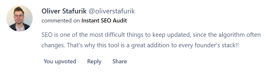 Positive review of Instant SEO Audit on Chrome Web Store