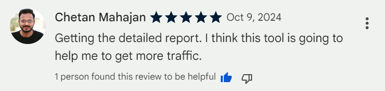 Positive review of Instant SEO Audit on Chrome Web Store